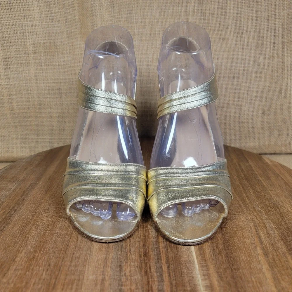 Kate Spade New York Heels Size 7‎ Gold Designer Strappy Peep Toe Made in Italy